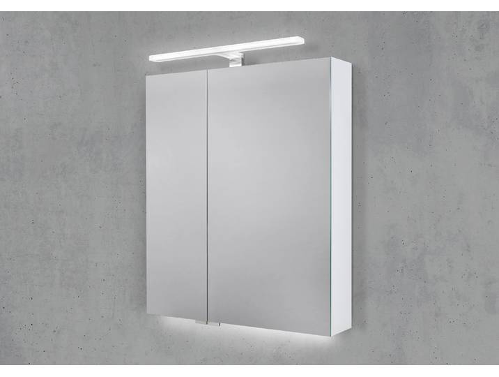 Spiegelschrank 60 cm mit MULTI LED Acryl Aufsatzleuchte Doppelspiegeltüren