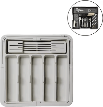 Inspire Curations BPA Free Expandable Bamboo Cutlery Tray Organizer For Kitchen Drawers gray