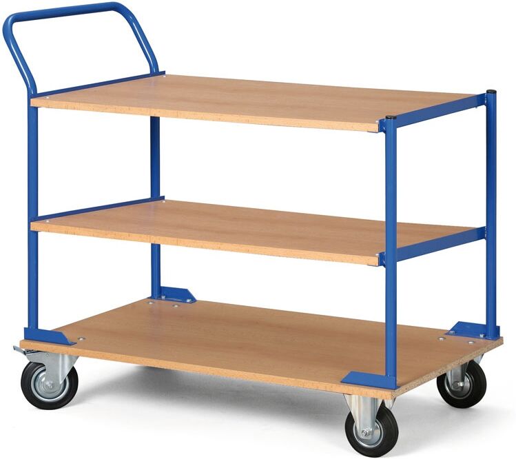 B2B Partner Tischwagen, 3 Holzspan-Etagen, Tragfähigkeit 100 kg