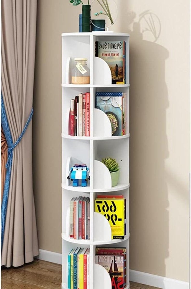 Draaibare Boekenplank Wit - 360 Graden Roterend Opbergrek - Vloerstaand