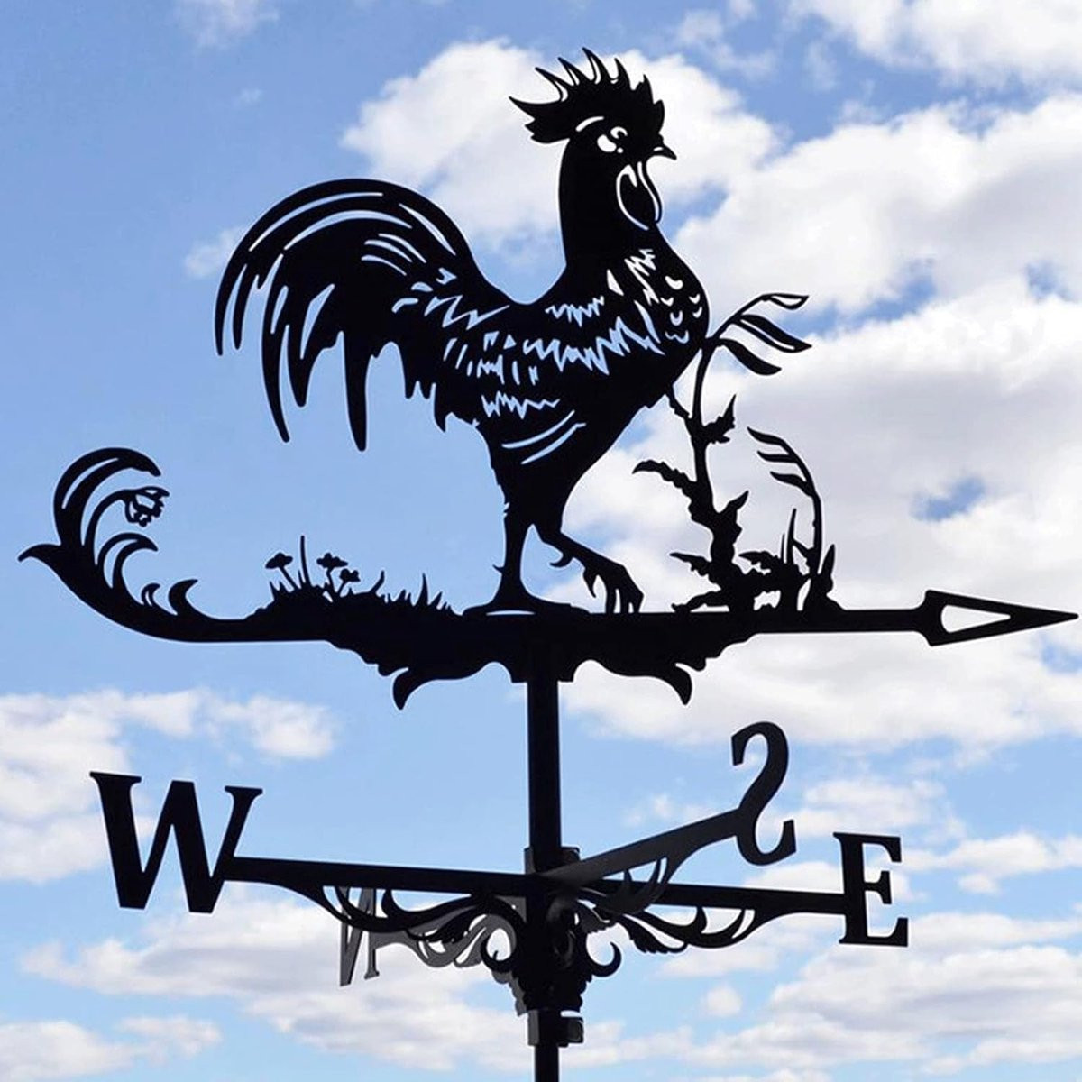Zwarte metalen windwijzer met haan decoratie voor in de tuin, 86 x 35 cm