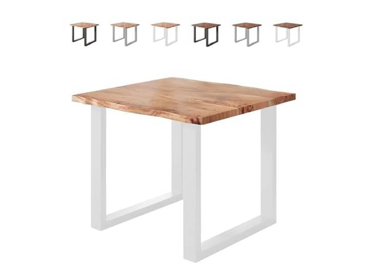 Loreno Esstisch 80×80×77cm Vento Akazie Natur – U-Gestell Weiß Massiver Akazienholztisch naturfarben mit 26mm starker Tischplatte – Perfekt für Esszimmer und Küche