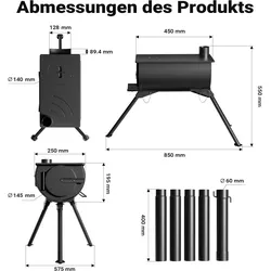 Wiltec, Holzkohlegrill, Zeltofen Stahl Campingofen