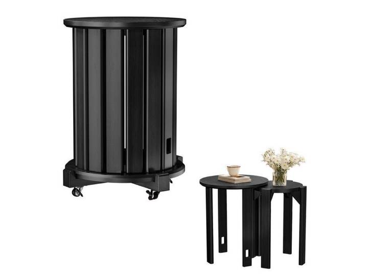 Set de 4 tabourets sur roulettes – Design bois naturel empilables prêts à l'emploi – pour cuisine bar ou chambre d'ado