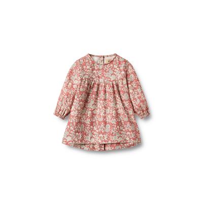 A-Linien-Kleid WHEAT "WHEAT Dress Fenja", Mädchen, Gr. 92, rot (raspberry flowers), 100% Baumwolle, normal, Rundhals, Kleider