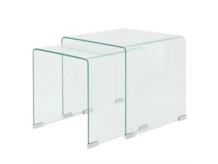 MAISON* Bout Canapé - Ensemble de 2 Tables basses gigognes - Contemporain - Verre trempé Transparent(2801)