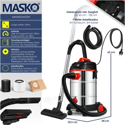 Masko, Industriestaubsauger, Industriestaubsauger Staubsauger Nass Trocken Sauger Edelstahl (Nass-Trockensauger)