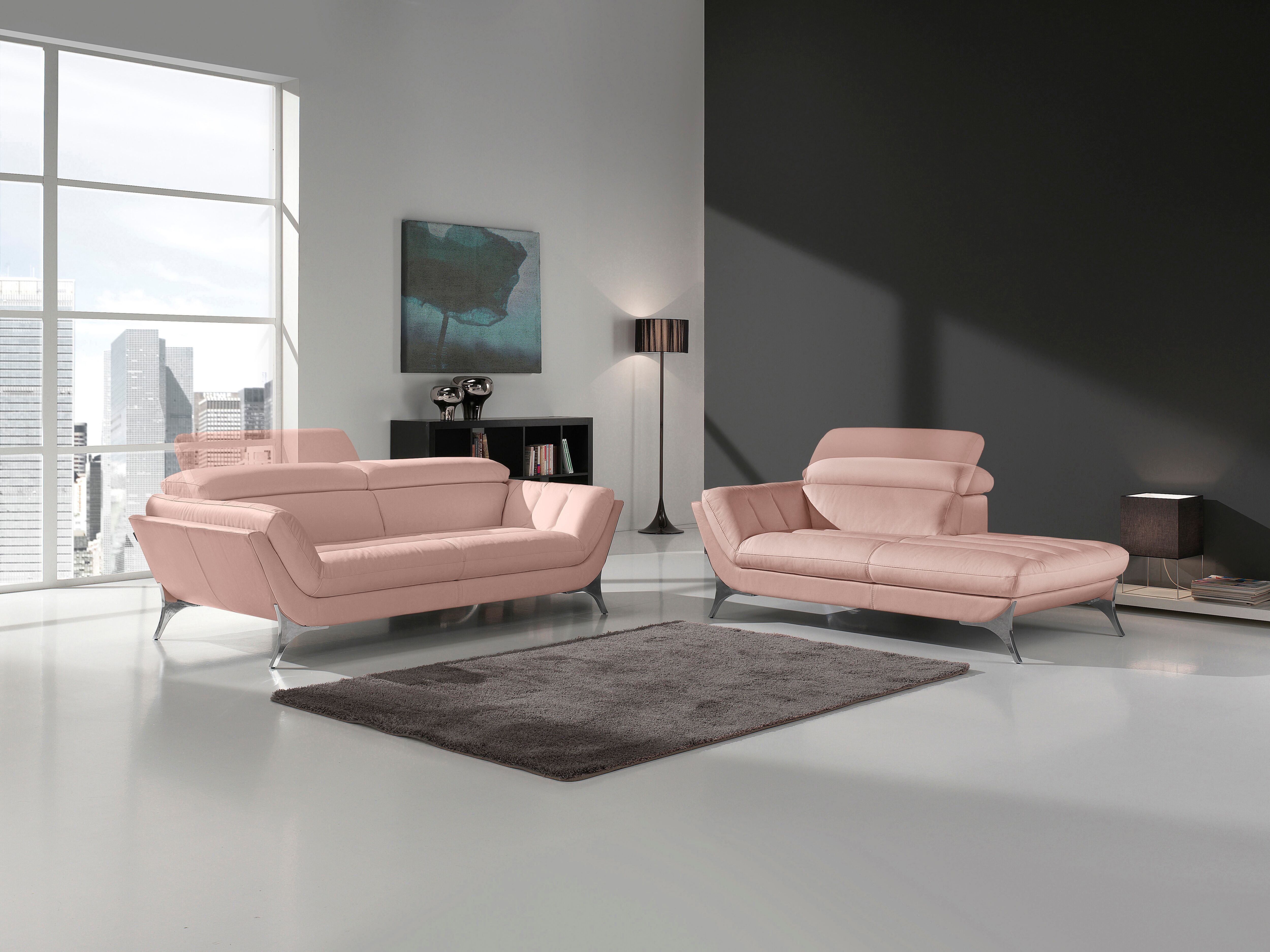 Polstergarnitur EGOITALIANO "Sueli", rosa (rose), B:180cm T:110cm, Leder CAREZZA (echtes Rindsleder) ist ein Naturleder, dass die ursprünglichen Eigenschaften der Haut nicht verändert. Das Vorhandensein von verheilten Narben, Körnungsunterschiede, Falten,