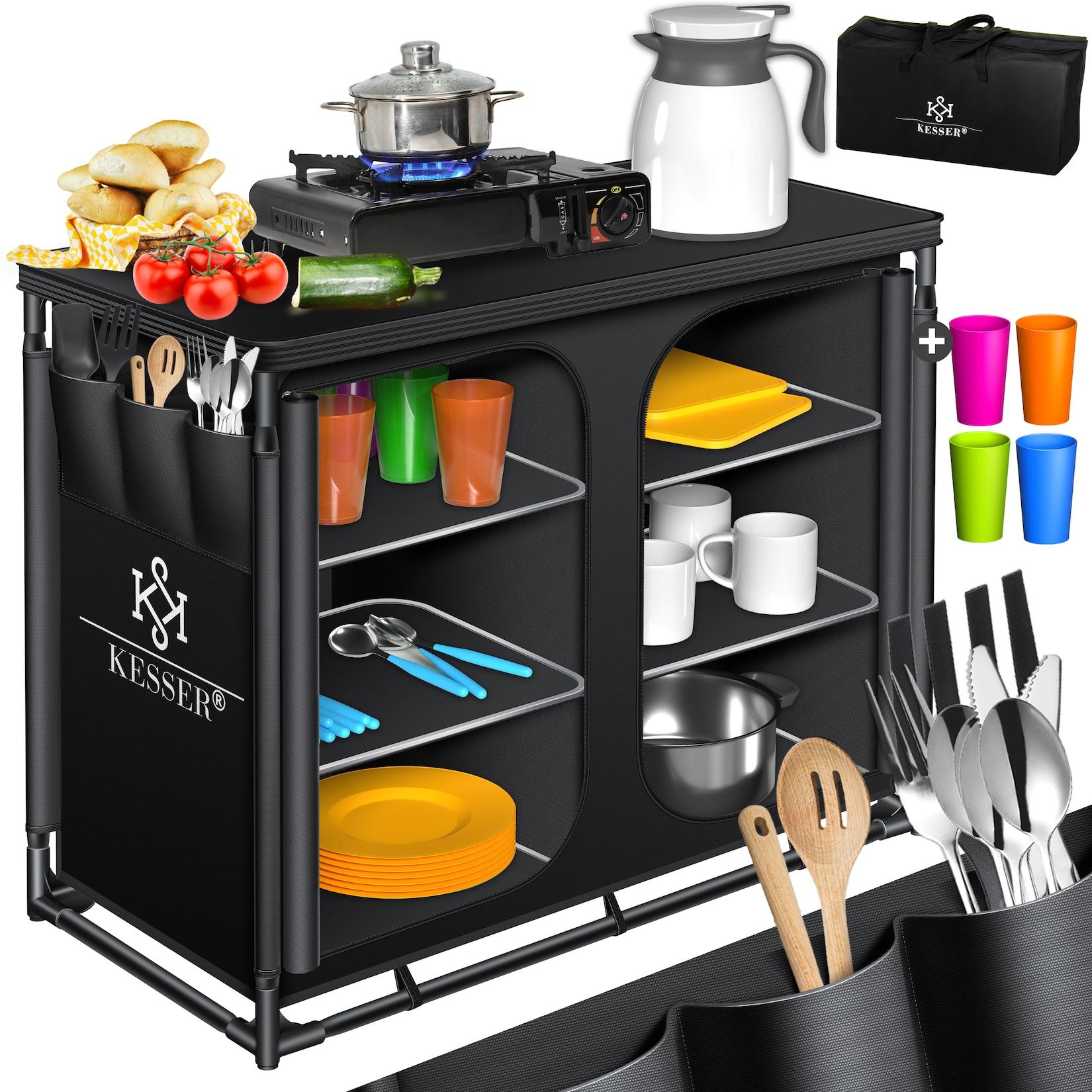 KESSER® Campingküche inkl. Tragetasche Mobile Outdoor Küche mit Aluminiumgestell Campingschrank Küchenbox Faltbare Reiseküche für Camping und Outdoor Modell wählbar