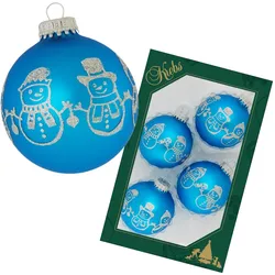 Krebs Glas Lauscha Hellblau glanz 7cm Glaskugel mit Silberglitter-Banddekoration Schneemann