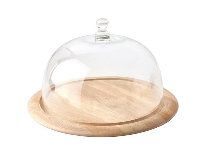 Continenta Käseglocke, Käsebrett mit Glasglocke 2-teilig, rund, Käseteller aus Gummibaumholz, Größe: Ø 33 x 19,5 cm