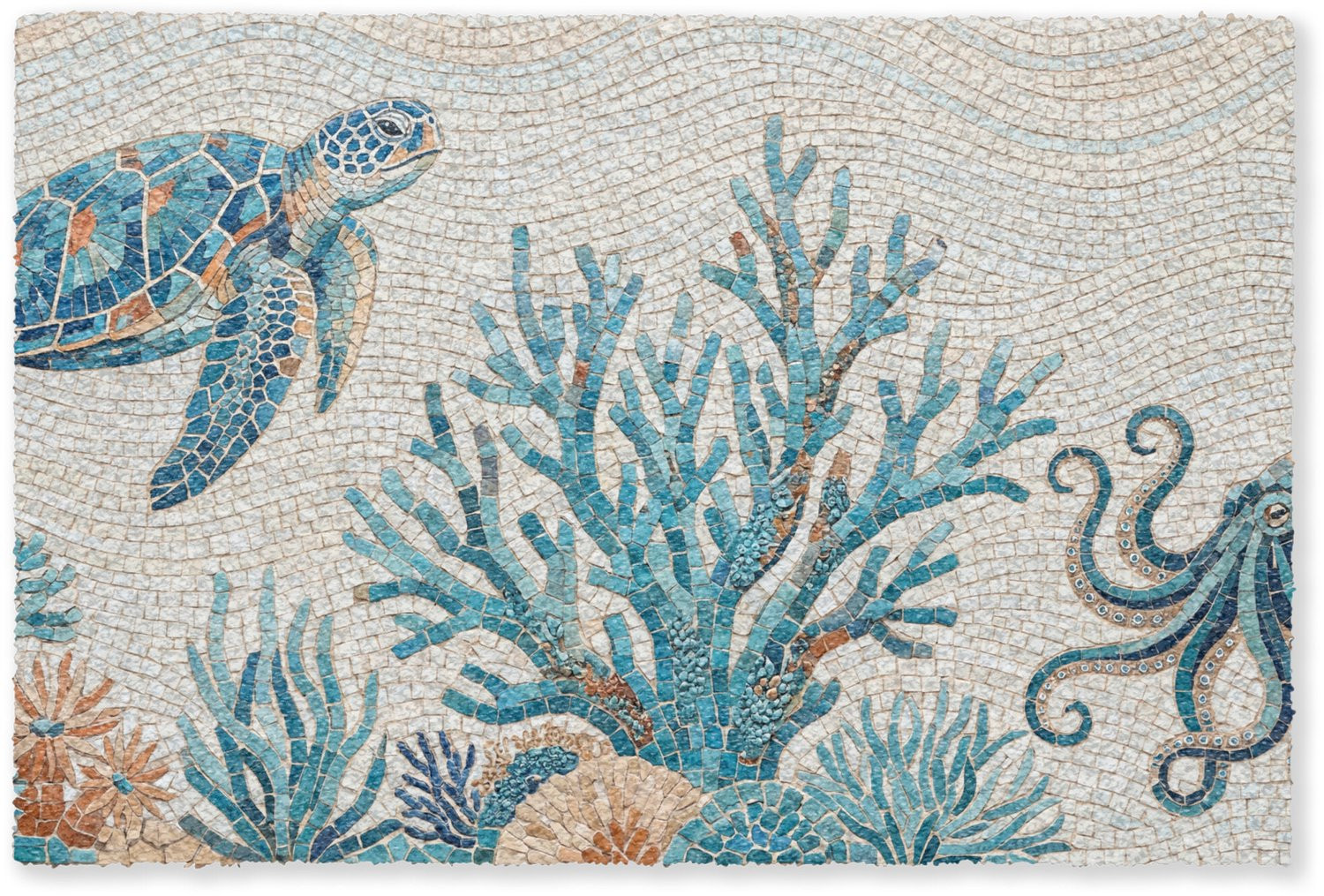 MuchoWow Deurmat Dieren Onderwater Mozaïek Blauw - Breedte: 60 cm, Diepte: 40 cm