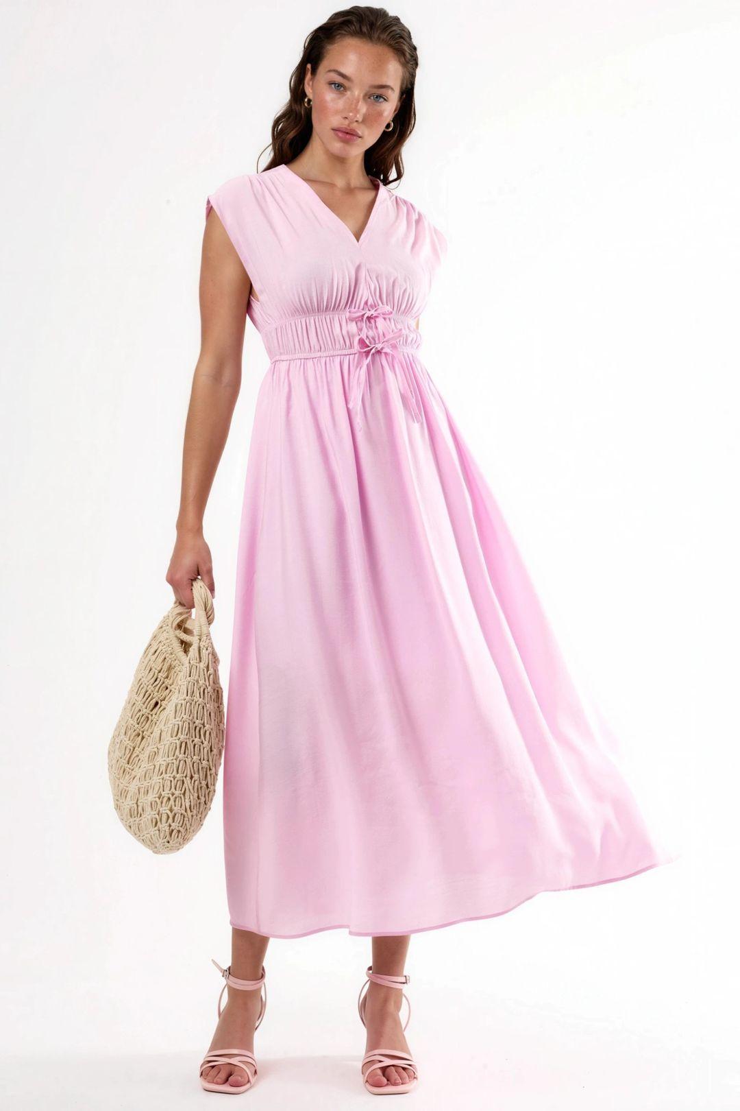 V-Ausschnitt Midikleid mit Bindung