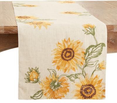 Saro Lifestyle "Embroidered Sunflower Design Table Runner - 16""x70"""