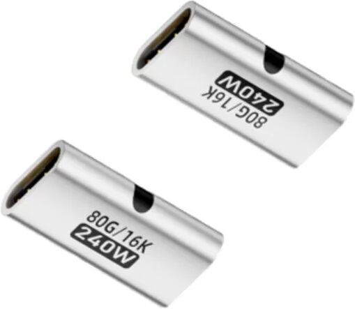 INF 240V2-17 Typ-C Buchse zu Buchse Adapter (5er-Pack) — 240W Leistung, 80Gbps Daten, 16K Video, Aluminiumlegierung Silber