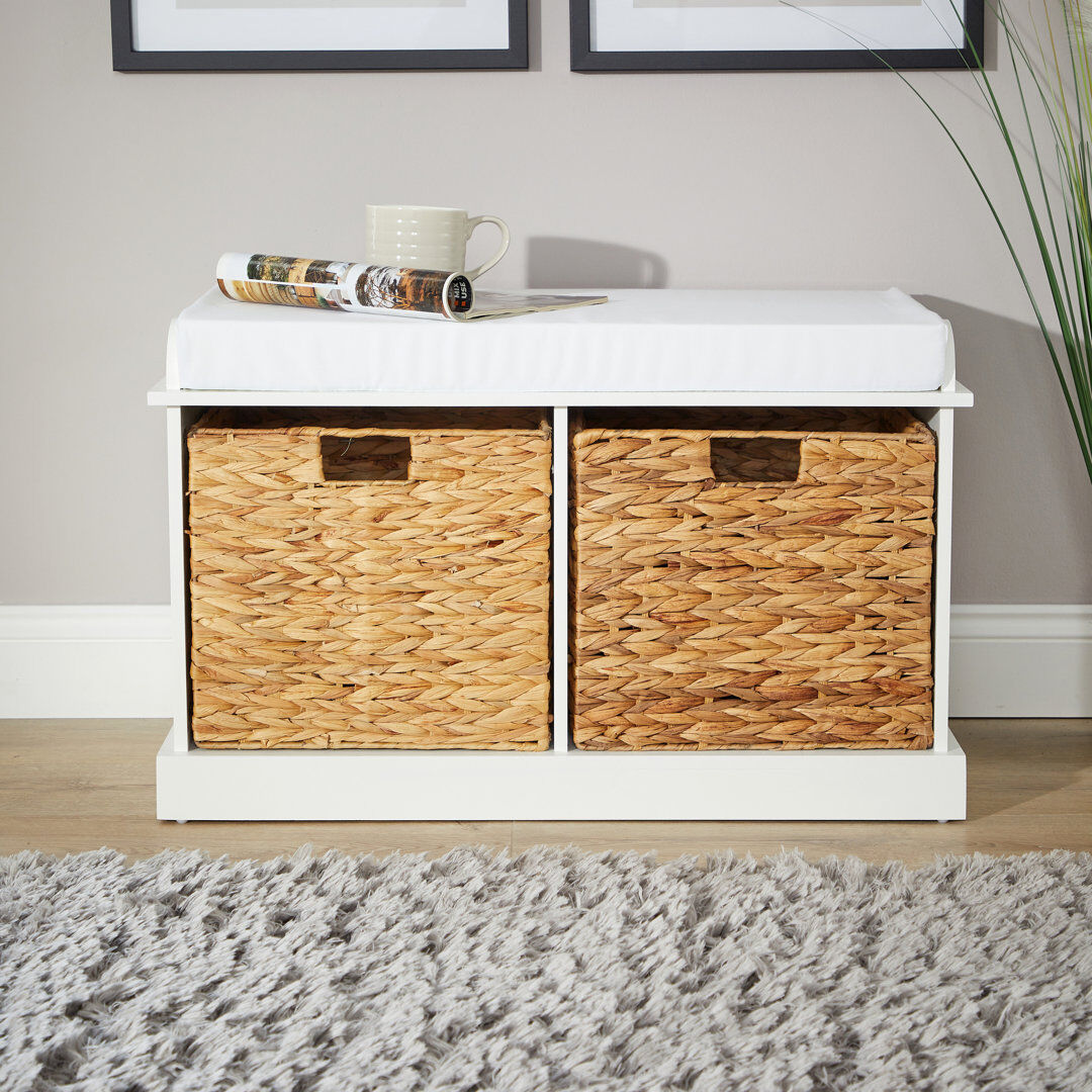 Beachcrest Home Areli 2 Drawer Padded Seat Hallway Shoe Storage Bench White 10