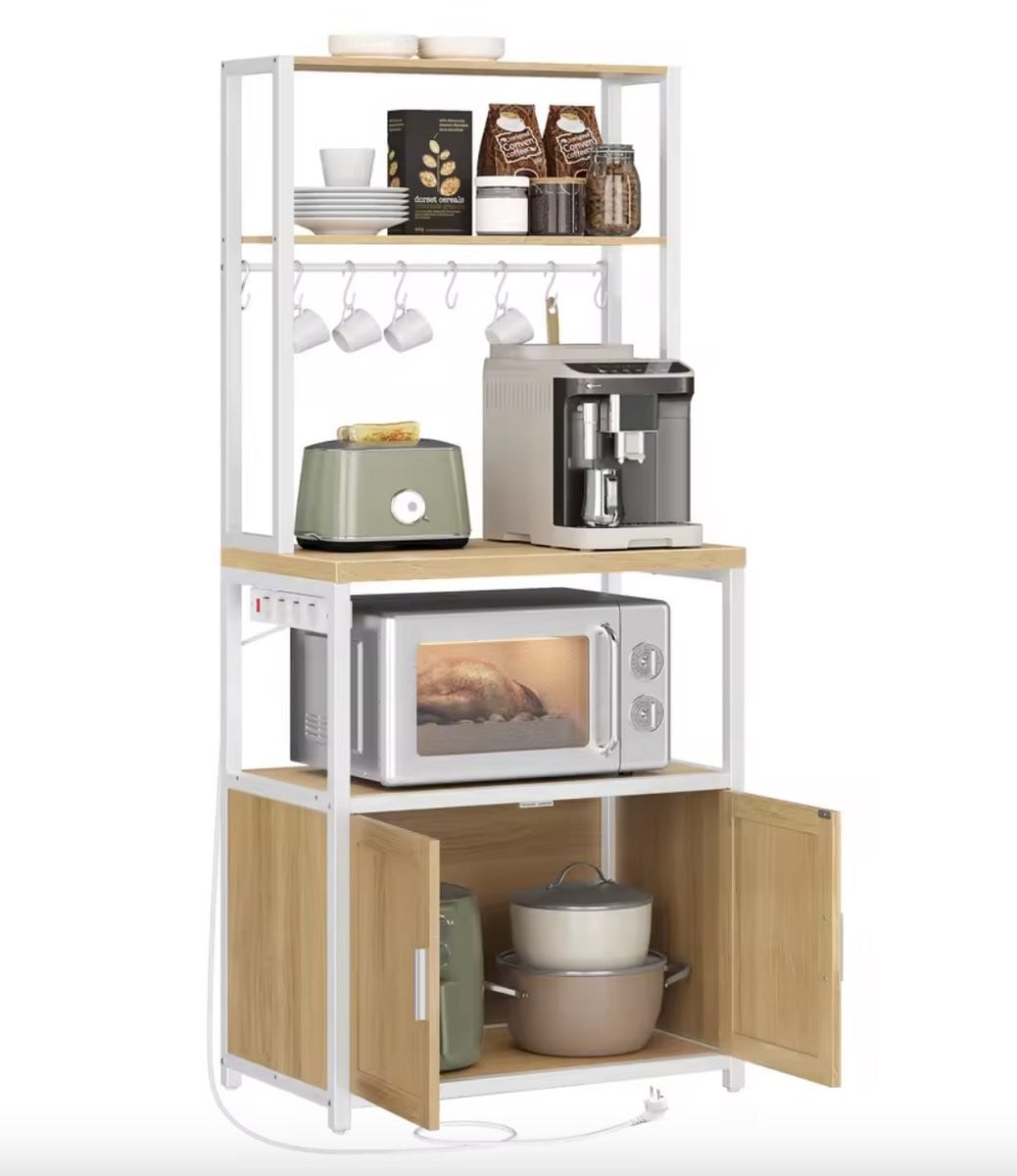 Varnox Keukenrek met haken en deurtjes - Light Oak en Wit - Keukenmeubel voor koffiebar en magnetron