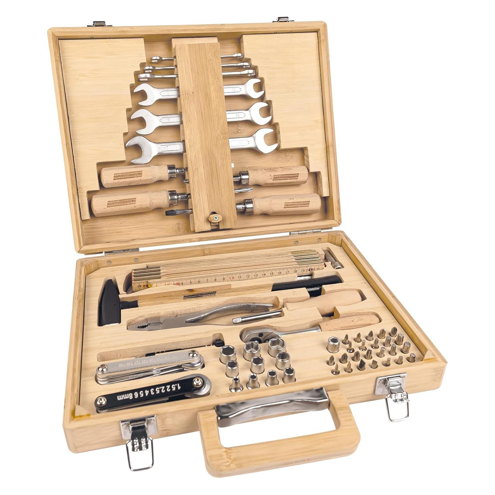 Mannesmann Bambus-Werkzeugkoffer, bestückt, 75-tlg. (75 Teile) (M29003)