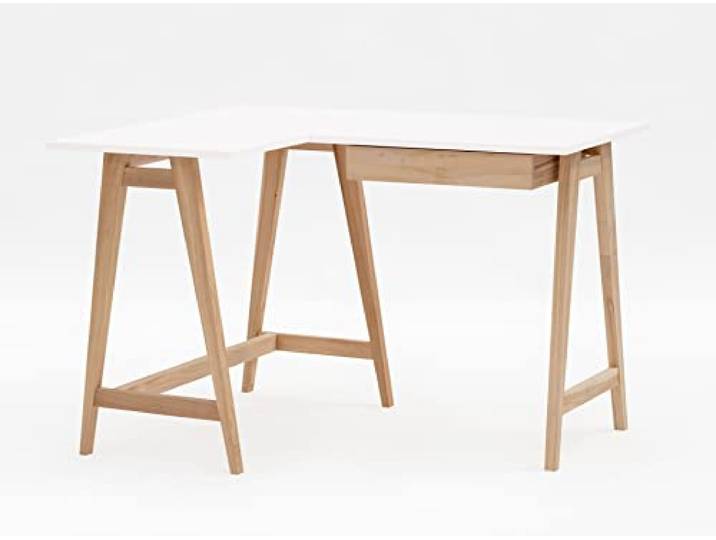 RAGABA Hoekbureau Luka tafel met L-vorm hoekbureau bureau hoektafel werktafel studeertafel computertafel - 115 cm + 85 cm - linkerkant - massief hout essenhout - wit