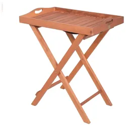 DELUKE Gartentisch ULM - Eukalyptus, Natur, 68x44x74cm | Tabletttisch Tablettständer Terrassentisch Wetterfest Outdoor Tisch