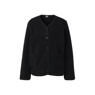 Outdoorjacke URBAN CLASSICS "Urban Classics Ladies Buttoned Teddy Jacket", Damen, Gr. 4XL, schwarz, 100% Polyester, unifarben, normal, amerikanischer Ausschnitt, Jacken Outdoorjacke