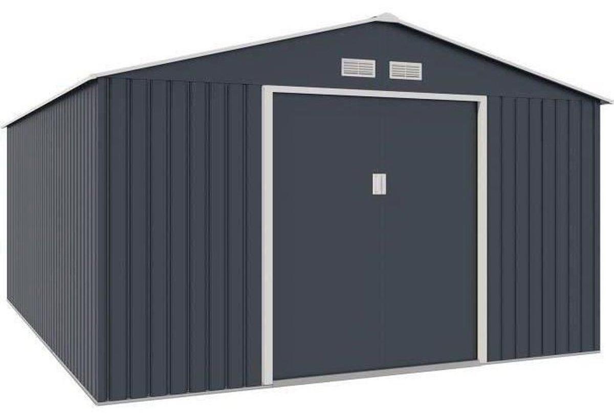 ARCHER Metallgerätehaus 15,16 m² anthrazit-grau, verzinkter Stahl, 2 Doppelschiebetüren, Lüftungsgitter, Ankerkit inklusive