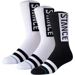 STANCE Unisex Socken, 3er Pack - OG Crew, Logo, Crew Socken mit Streifen Schwarz/Weiß / 38-42