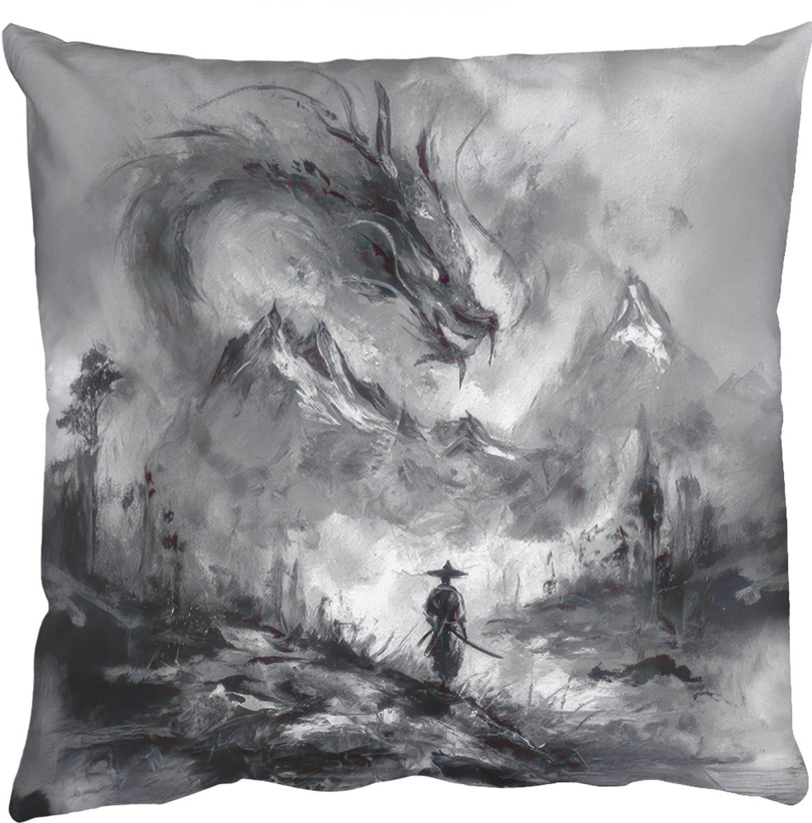 Sierkussen Krijger Draak voor de woonkamer - Grijs - 60 x 60 cm