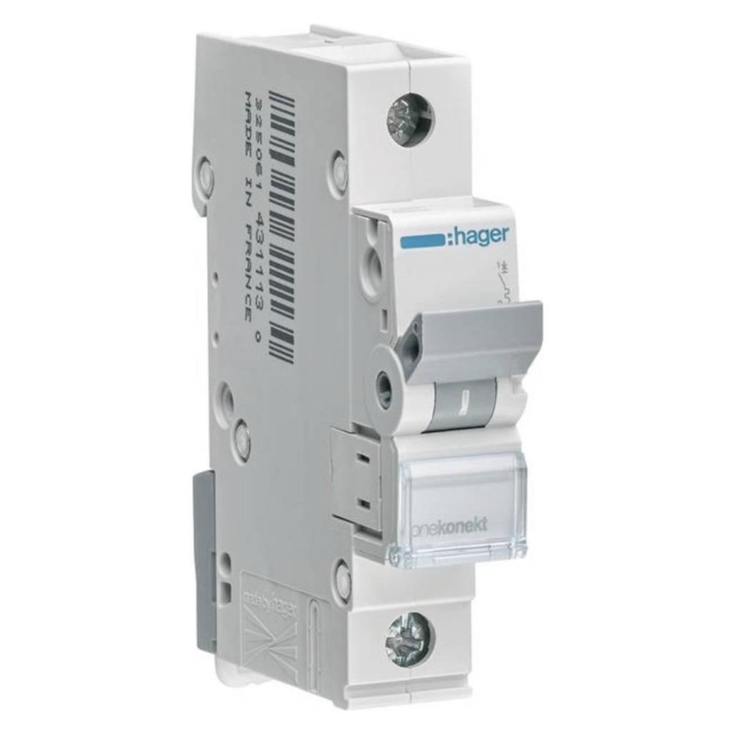 Hager MCN163. Anzahl der Pole: 1P. AC Eingangsfrequenz: 50/60 Hz, Nominale Stromabgabe: 63 A (MCN163)