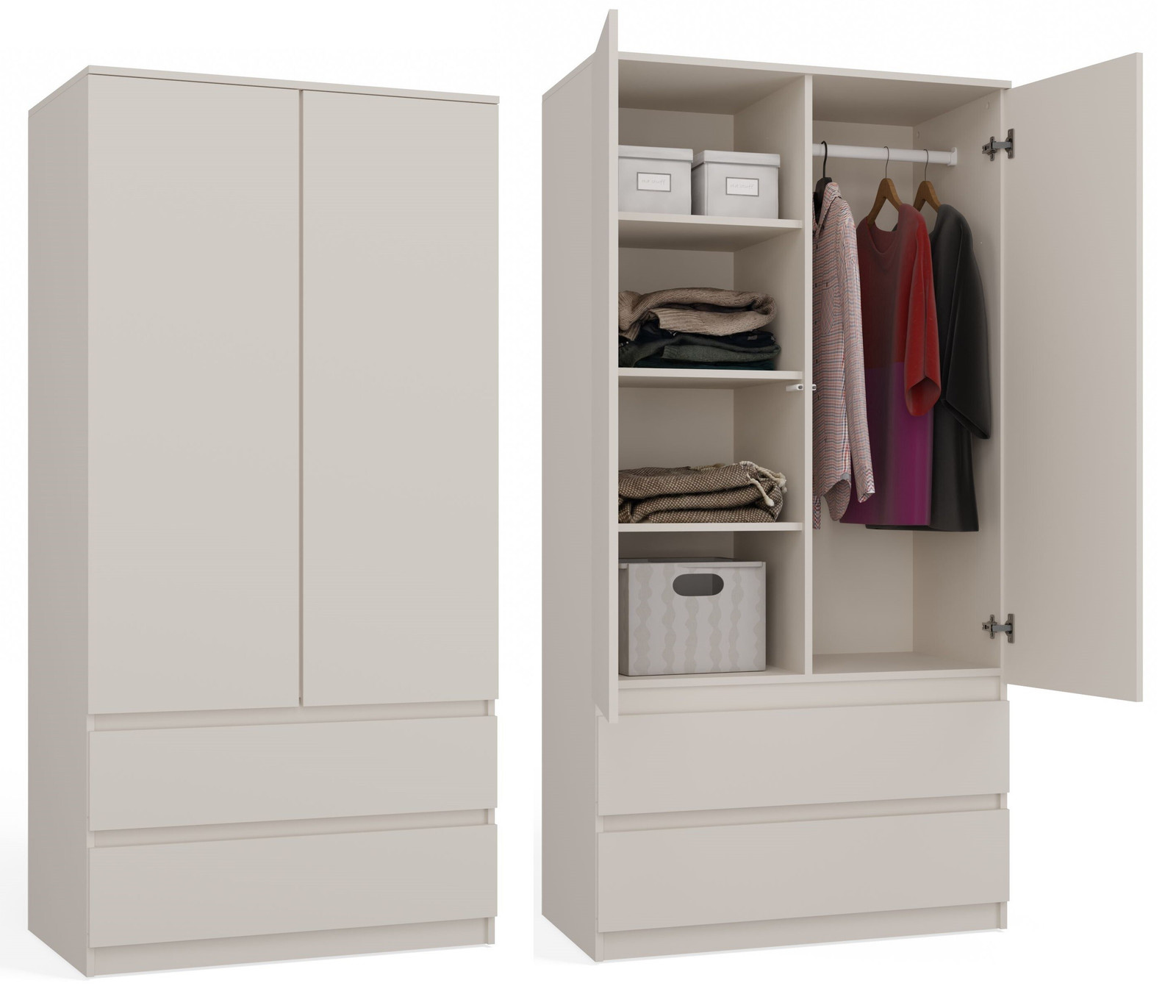 Veneti Kledingkast MALWA SS-90 met deuren en laden in MDF, Hoogte: 180 cm