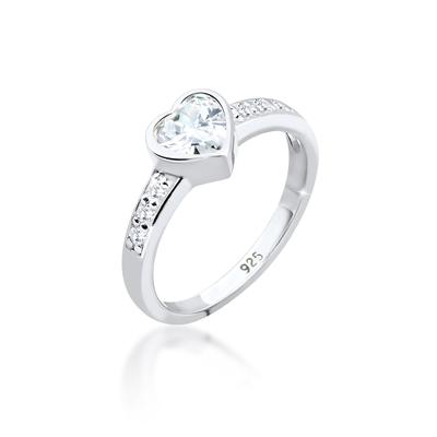Silberring ELLI "Ring Herz Zirkonia Symbol Verlobung 925 Silber" Gr. 56, silber, Fingerringe, Damen, 56, Silber 925 (Sterlingsilber), Silberring