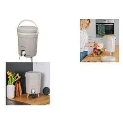EDA Komposteimer BOKASHI, 8 Liter, kalkfarben / mandel für schnelle Kompostierung dank sauerstofffreier, Abfalleimer, Weiss, Braun