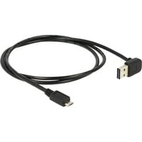 USB 2.0 Kabel, USB-A Stecker 90° > Micro-USB Stecker schwarz, 1 Meter, nach oben / unten abgewinkelt