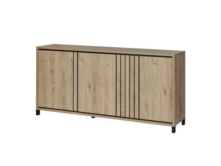 Buffet 4 portes 188cm aspect bois détail déco lignes verticales noires