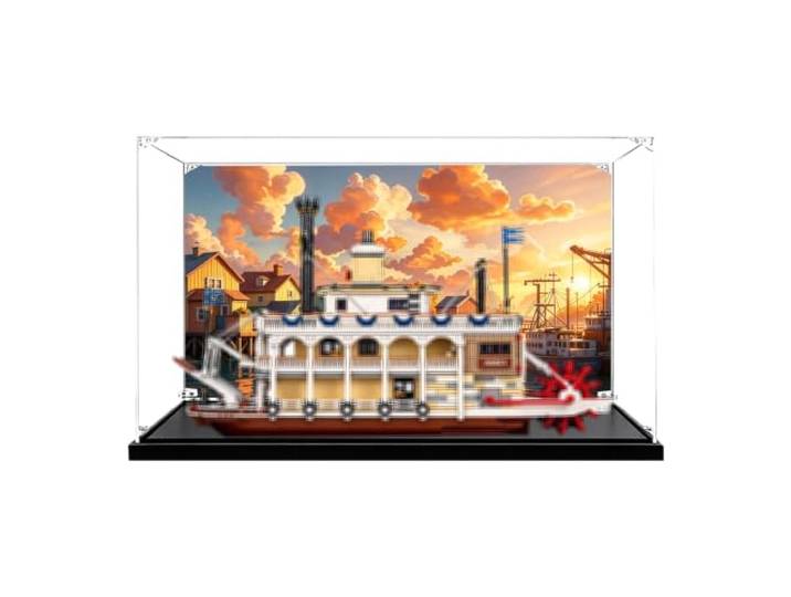 Vitrine kompatibel mit Le-go 21356 Dampfschiff-Sets (F) Staubdichte Vitrine Box, Heimaufbewahrung, kompatibel mit Le-go 21356 Dampfschiff (nur Box)