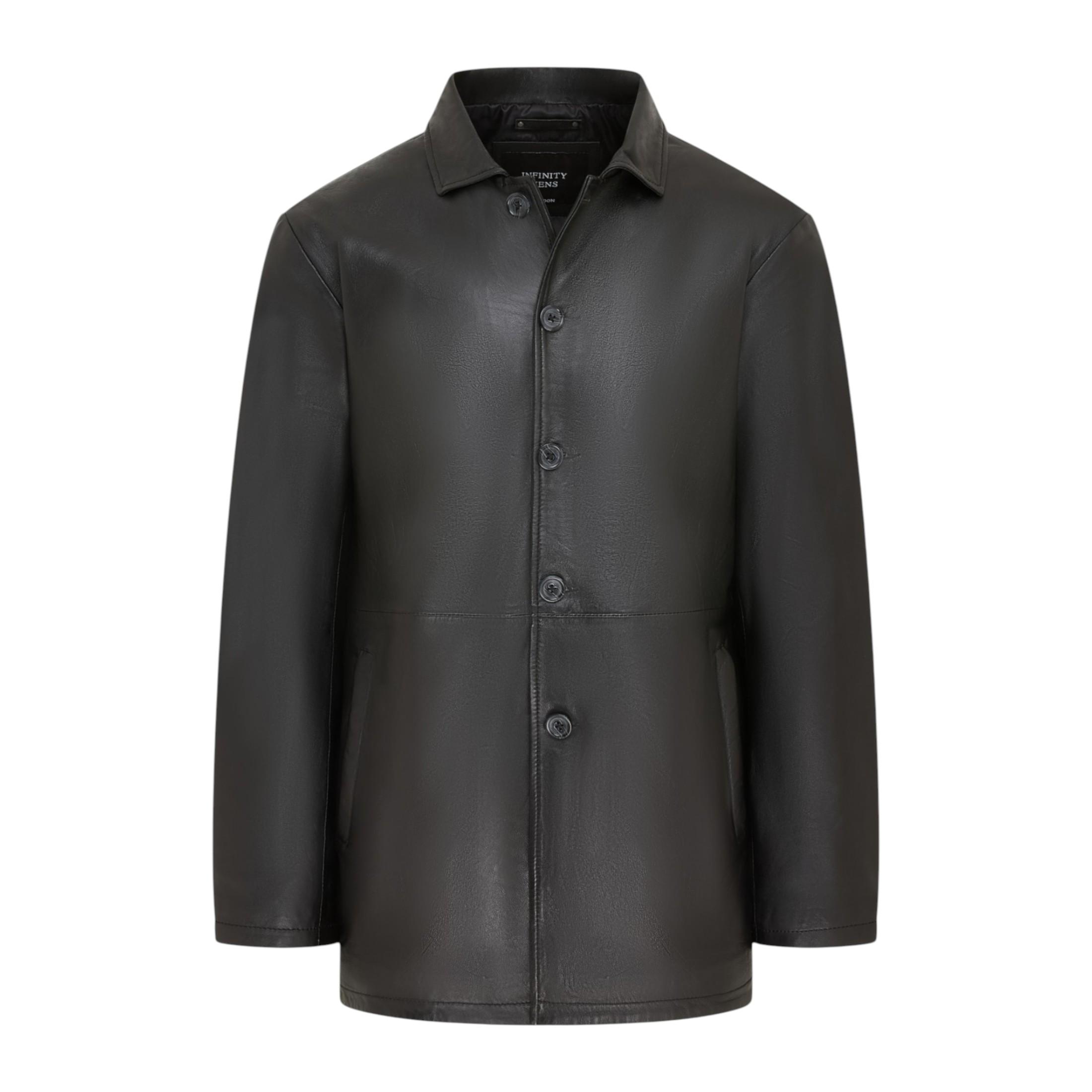 Infinity Leather Herren-Lederjacke mit langem Kragen, Modell Charles - Schwarz