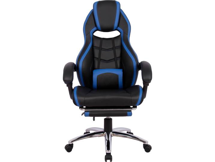Gaming-Stuhl GOODPRODUCT Sprinta 1, Chefsessel mit ausziehbarer Fussstütze , schwarz (schwarz, blau), B:71cm H:120cm T:69cm, Stühle, Gaming-Stuhl, komfortabel gepolstert mit vielen ergonomischen Funktionen