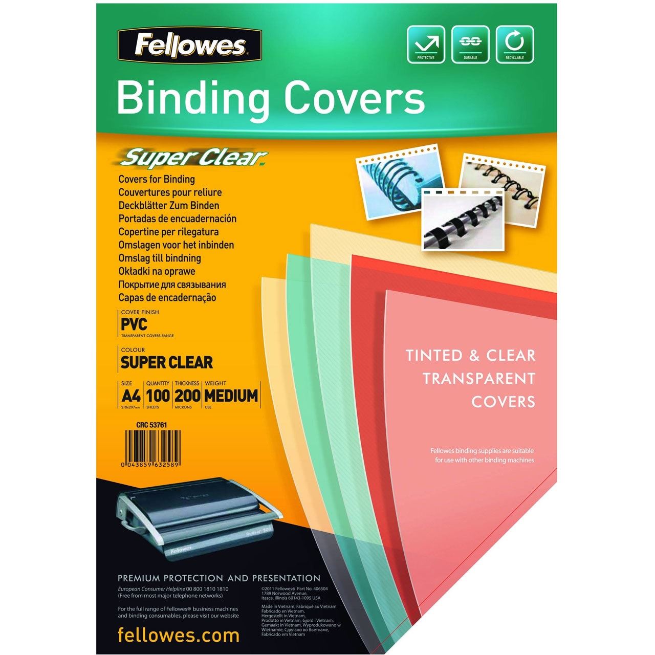 Fellowes Deckblatt, DIN A4, PVC, transparent, 0,15 mm