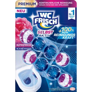 WC-Frisch WC-Duftspüler Premium Selbst Aktiv Blütenfrische, Blauspüler, Einhänger mit Stein, 2 Stück