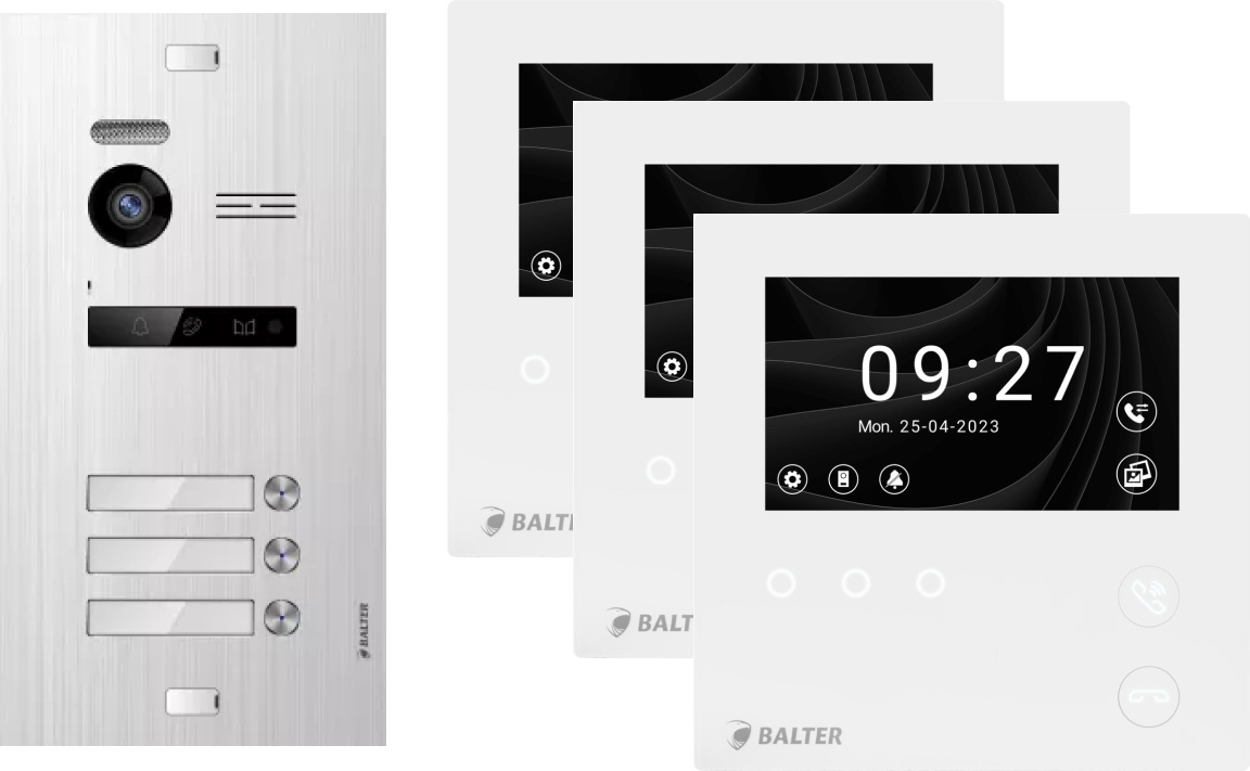 BALTER EVO HD MINI Silber Video Türsprechanlage Set 3x 4.3" Monitor