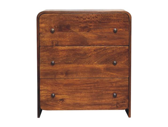 Artisan Furniture Kommode Aspen Schlank, 3 Schubladen, Dunkelbraun, Braun, Holz, Echtholz,Mangoholz, Holz Optik, Rechteckig, 70x80x35 cm, Kleinmöbel, Kommoden