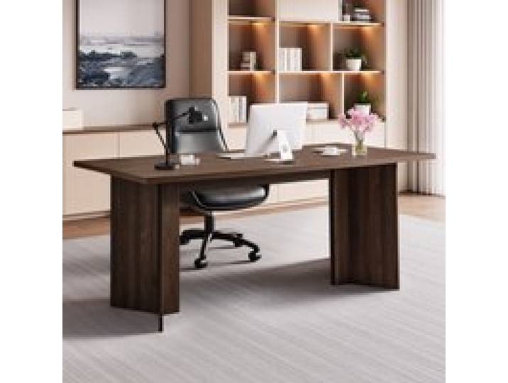 VEVOR Chefschreibtisch (160 lang) moderner Bürotisch mit Kabelanschlussloch, Schreibtisch aus Wabenplatte + Spanplatte, 113,4 kg Tragkraft, Computertisch für Arbeit Studium Schreiben, Braun+Schwarz