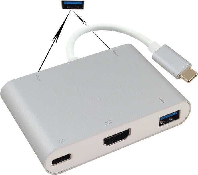 Helos Dockingstation USB 3.1 Type-C met 3x USB-poorten, HDMI en Type-C aansluiting, Premium 4K, Zilver