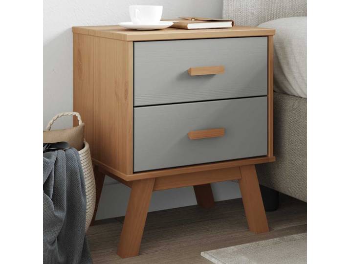 vidaXL Nachttisch OLDEN Grau und Braun Massivholz Kiefer