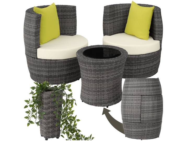 Aluminium Rattan Sitzgruppe Nizza 2+1+1 - grau