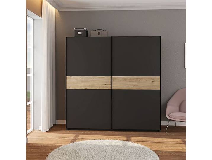 Armoire 2 Portes Nalika\, Garde-robe Chambre Avec 2 Étagères\, Portant\, 200x204h Cm Noir Anthracite