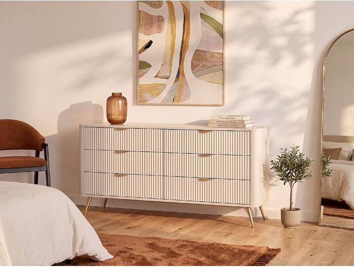 Kommode mit 6 Schubladen - Beige & Goldfarben - ELONARIA II