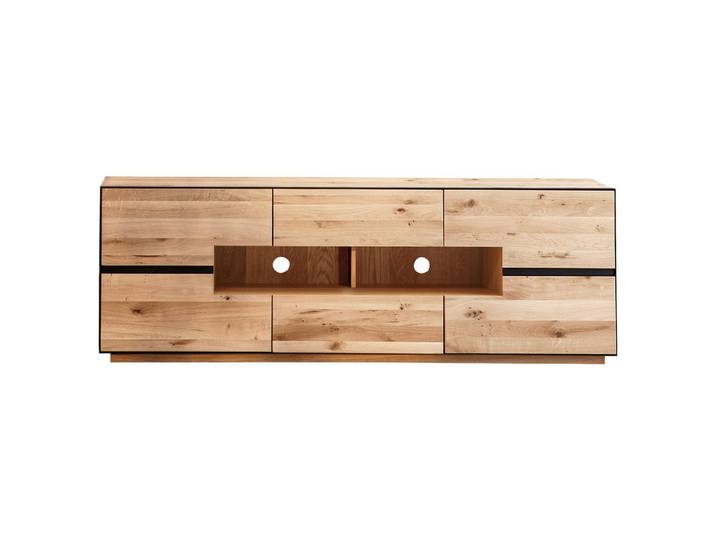 Linea Natura Tv-Element Kelio, Anthrazit, Wildeiche, Holz, Wildeiche, furniert, massiv, 2 Fächer, 2 Schublade(n) Schubladen, 181x62x47 cm, Kabeldurchlass, Wohnzimmer, TV Möbel, TV-Racks