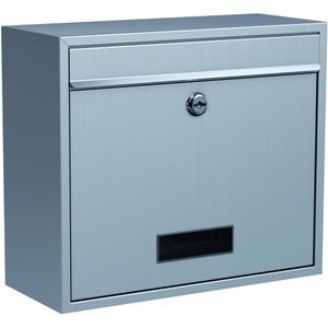 BASI Briefkasten BK 900, silber, aus Edelstahl, 36 x 31 cm, Zylinderschloss, Wandbriefkasten