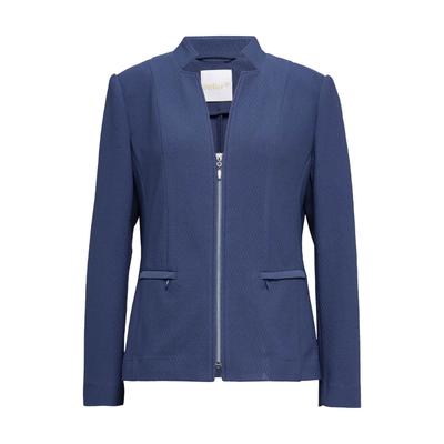 Jackenblazer GOLDNER "Trageangenehmer Struktur-Jerseyblazer", Damen, Gr. 42, grün (blauviolett), Obermaterial: 98% Polyester PES. 2% Elasthan EL., weit Tubular, Blazer, Hübsche Kragenlösung